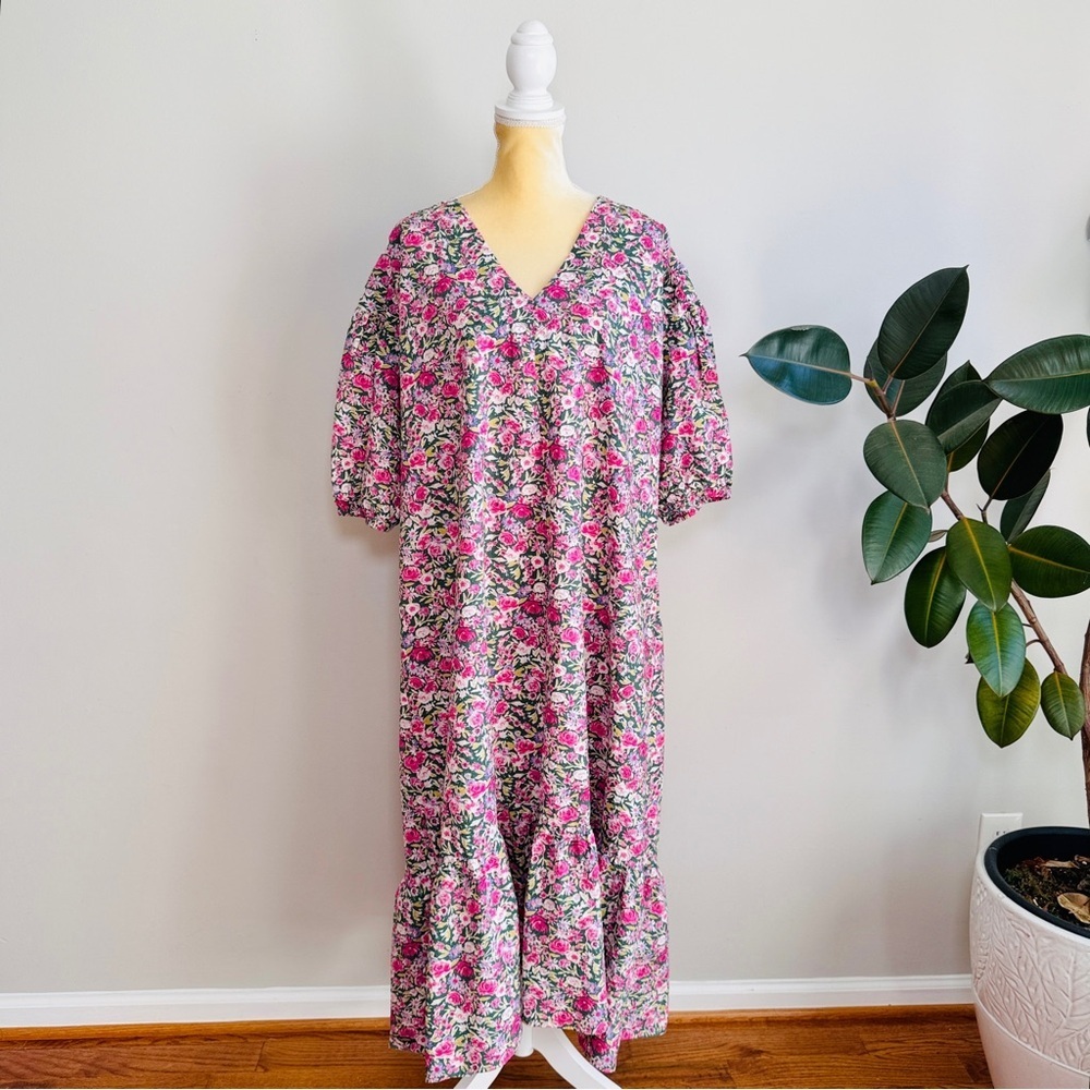 MNG By Mango Linda Dress Midi Pink Ditzy Floral Puff Sleeve - Picture 6 of 11